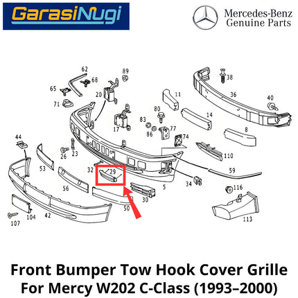 Front Towing Mercy W202 Cover Bumper Tow Tutup Lubang Derek Original Mercedes C200