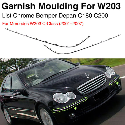 Chrome Stripe Mercy W203 Garnish Moulding Bumper Depan C180 C200