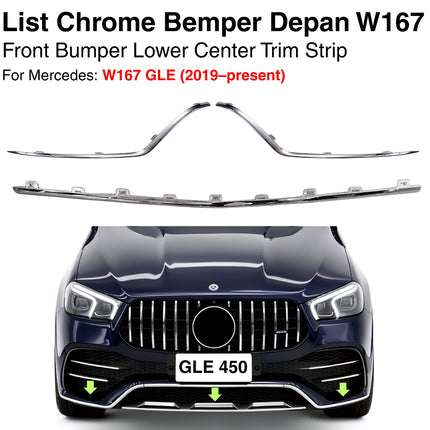 Front Lower Bumper Mercy W167 List Chrome Penutup Molding Bemper Depan Trim GLE