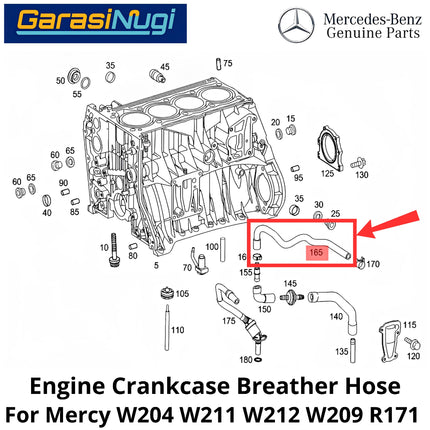 Engine Crankcase Mercy W204 W211 W209 R171 Breather Hose Selang Ventilasi Bak Mesin Mercedes C200 E200 SLK M271