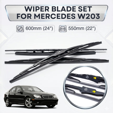Mercedes W203 W209 Wiper Framed Bracketed Blade Set Aerodynamic Front Kaca Depan C200