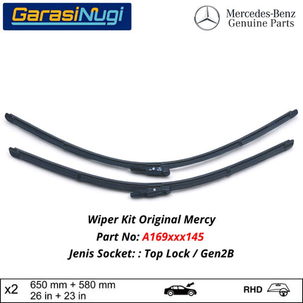 Mercedes W169 W245 Wiper Frameless Kit Original Kaca Depan Front Window A180