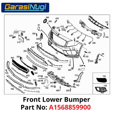 Front Lower Bumper Mercy W156 X156 Penutup Bemper Depan Belakang GLA