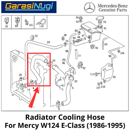 Radiator Cooling Mercy W124 Hose Selang Pipa Pendingin Bawah Mercedes E230 E300 Engine M102