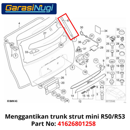 Mini Cooper R50 R53 Per Shock Trunk Rear Strut Kap Bagasi Belakang 2000-2006
