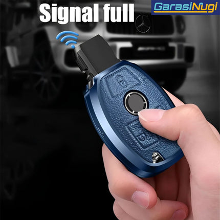 Key Case For Mercedes W212 Sarung Kunci Kulit Aluminium Leather Short Keychain