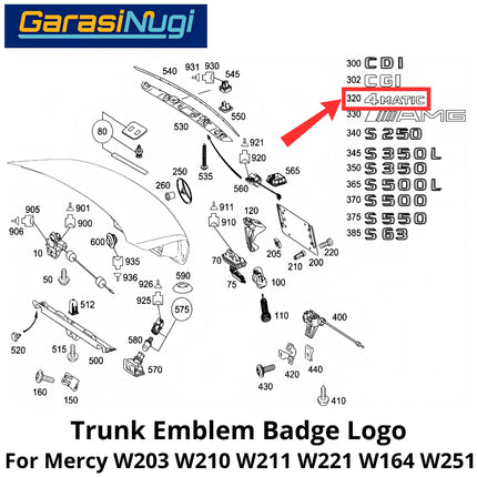 Rear Trunk Lid Mercy W203 W210 W221 W164 W251 4MATIC Emblem Logo Bagasi Belakang Mercedes C200 E200 ML GL