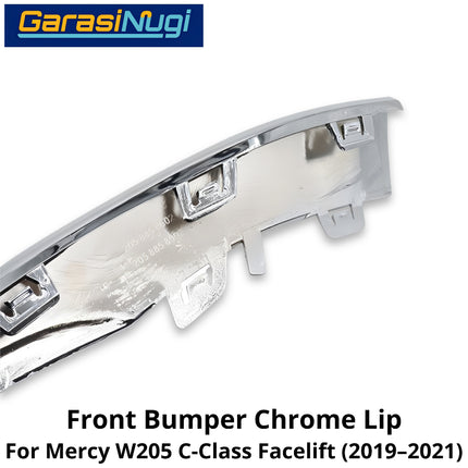 Chrome Lip Mercy W205 Facelift Spoiler Trim Bumper Depan Molding Mercedes C200 C300