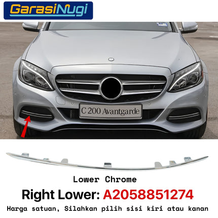 Chrome Stripe Mercy W205 Pre-FL Front Garnish Ornamental Moudling Cover Foglamp C200