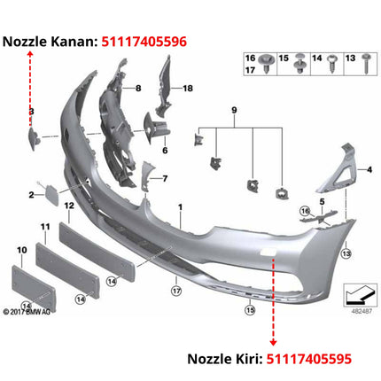 Cover Nozzle Washer For BMW G11 G12 Pre-LCI Tutup Lampu Bumper 720
