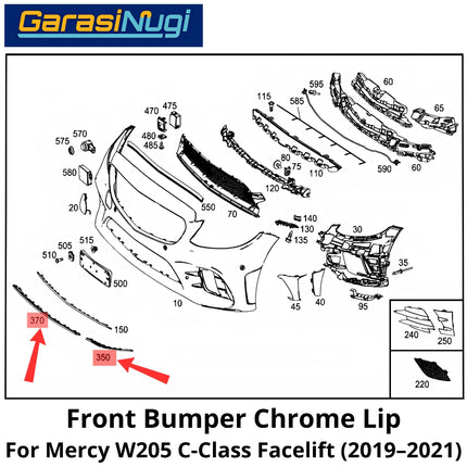 Chrome Lip Mercy W205 Facelift Spoiler Trim Bumper Depan Molding Mercedes C200 C300