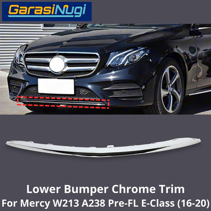 Chrome Lip Mercy W213 A238 Pre-Facelift Spoiler Trim Bumper Depan Molding E200 2016-2020