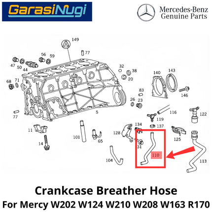 Crankcase Breather Mercy W202 W124 W210 W163 R170 Hose Selang Ventilasi Bak Engkol Mercedes C200 E230 SLK