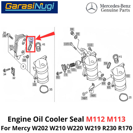 Engine Oil Cooler Mercy W202 W210 W220 R230 W170 Seal Gasket Ring Pendingin Oli Mesin M112 M113 Mercedes C200 E200 SLK