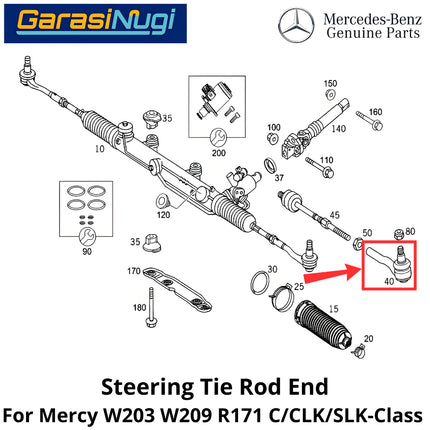 Tie Rod End Mercy W203 W209 R171 Front Outside Peredam Getaran Roda Depan Wheel C200 CLK SLK