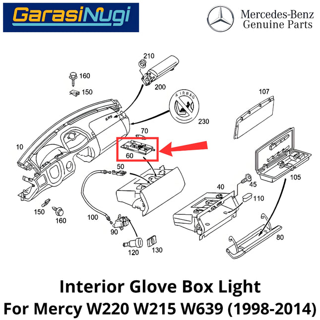 Glove Box Mercy W220 W215 W639 Interior Lamp Lampu Laci Dashboard Mercedes S500 CL Viano