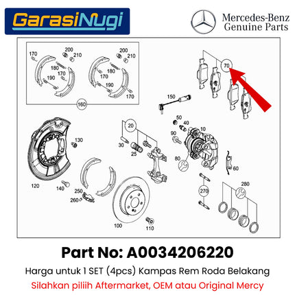 Kampas Rem Roda Belakang Mercy W211 W220 W215 Rear Brake Pads Original A0034206220