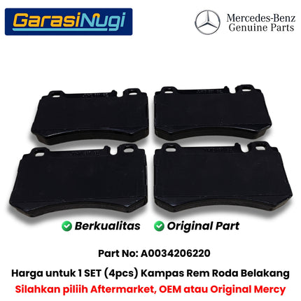 Kampas Rem Roda Belakang Mercy W211 W220 W215 Rear Brake Pads Original A0034206220