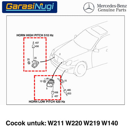 Klakson For Mercy W211 W220 W140 Horn Signal Nada Rendah Nada Tinggi Original E300