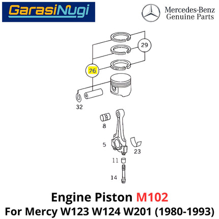 M102 Std Engine Piston Mercy W123 W124 W201 95,50 mm Kompresi Rendah Dengan Ring 1020300038 E230