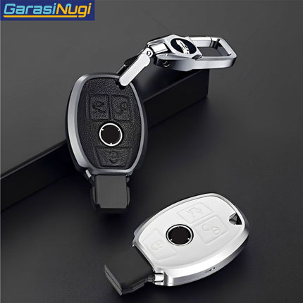 Key Case For Mercedes W212 Sarung Kunci Kulit Aluminium Leather Short Keychain
