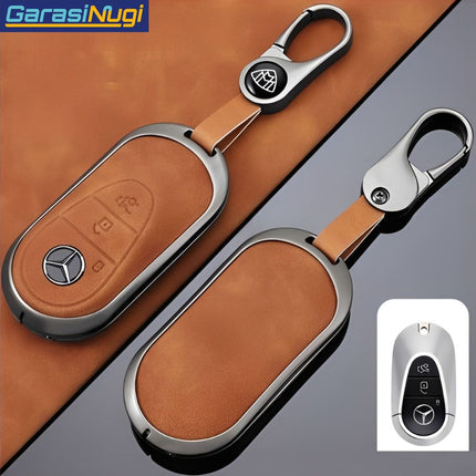 Key Case For Mercedes W167 Sarung Kunci Kulit Metal Gun Leather Short Keychain