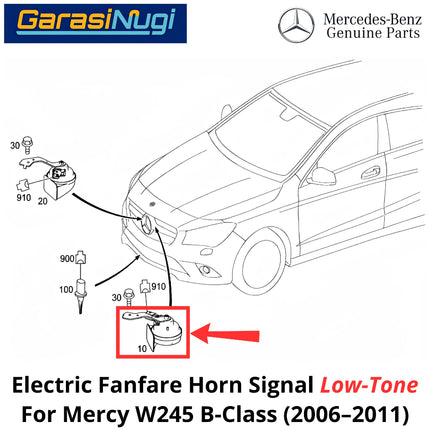 Electric Horn Signal Mercy W245 Fanfare High and Low Note Terompet Klakson Mercedes B170 B180 2006–2011