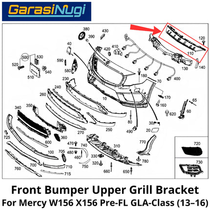 Basic Carrier Mercy W156 X156 Pre-Facelift Bracket Front Bumper Mounting Depan Grille GLA 13-16