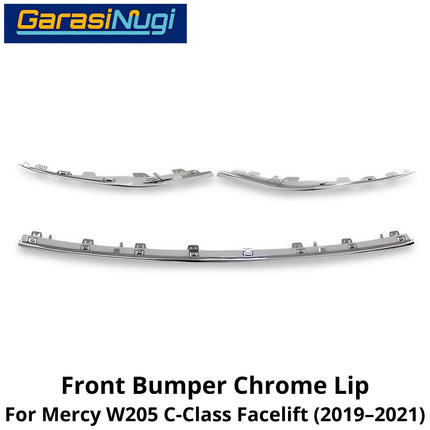 Chrome Lip Mercy W205 Facelift Spoiler Trim Bumper Depan Molding Mercedes C200 C300