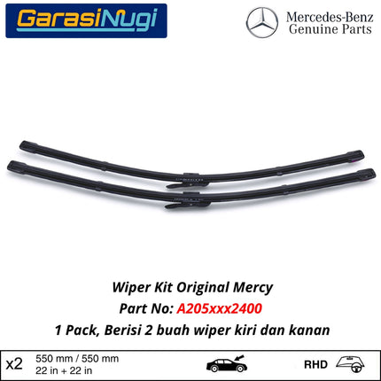 Mercedes W205 C205 Wiper Frameless Kit Original Kaca Depan Front Window C200 C250