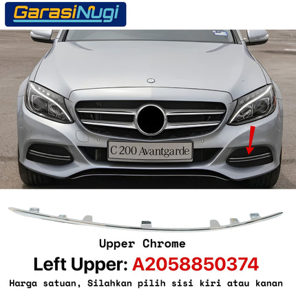 Chrome Stripe Mercy W205 Pre-FL Front Garnish Ornamental Moudling Cover Foglamp C200