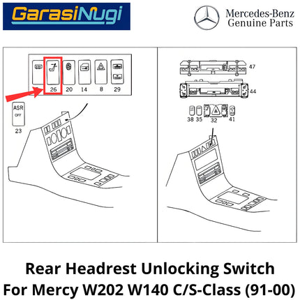 Rear Seat Mercy W202 W140 Headrest Switch Tombol Sandaran Kepala Kursi Belakang C200 S280