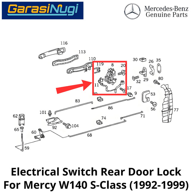 Electrical Rear Mercy W140 Switch Door Lock Sistem Pengunci Pintu Belakang Original Mercedes S280