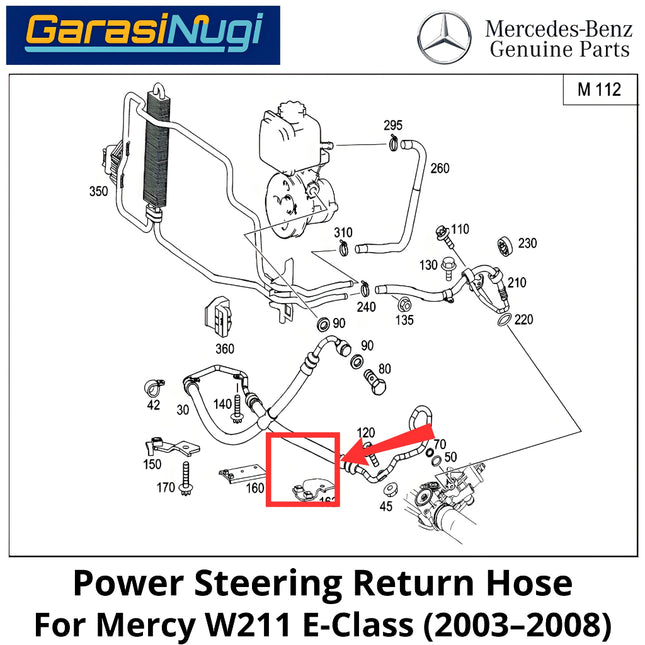 Power Steering Mercy W211 Hose Selang Daya Kemudi 2119970482 Original  Mercedes E200