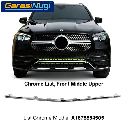 Front Lower Bumper Mercy W167 List Chrome Penutup Molding Bemper Depan Trim GLE