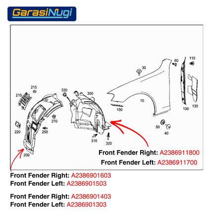 Front Fender Mercy W213 Penutup Spakbor Roda Depan Wheel Arch E300