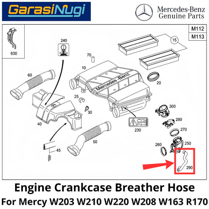 Crankcase Breather Mercy W203 W210 W220 W208 WOT Hose Selang Ventilasi Bak Engkol Mercedes C200 E230 S300