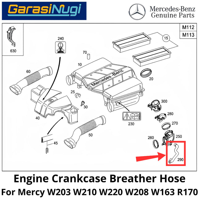 Crankcase Breather Mercy W203 W210 W220 W208 WOT Hose Selang Ventilasi Bak Engkol Mercedes C200 E230 S300