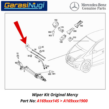 Mercedes W169 W245 Wiper Frameless Kit Original Kaca Depan Front Window A180