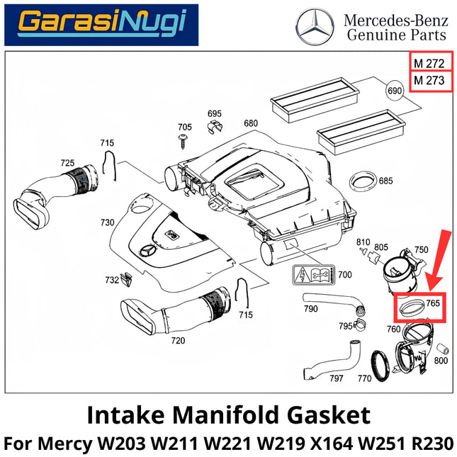 Engine Air Intake Mercy W203 W211 W221 R230 Seal Gasket Saluran Masuk Udara MA272 MA273 Mercedes C200 E200 SL