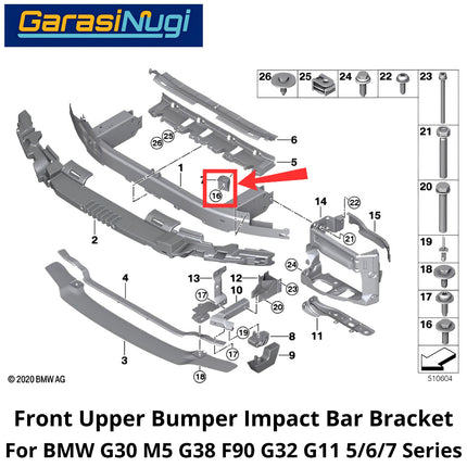 Front Upper Bumper For BMW G30 F90 M5 G32 G11 Impact Bar Bracket Batang Pelindung Benturan 530 640 730