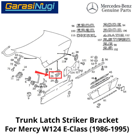 Trunk Latch Mercy W124 Striker Bracket Kunci Bagasi Belakang Mercedes E230 E300