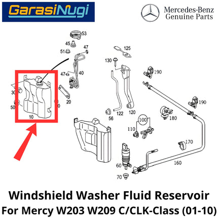 Windshield Wiper Fluid Mercy W203 W209 Reservoir Tank Tanki Air Pencuci Kaca Depan Mercedes C200 CLK