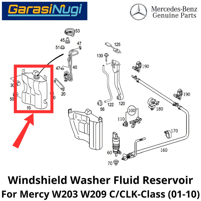 Windshield Wiper Fluid Mercy W203 W209 Reservoir Tank Tanki Air Pencuci Kaca Depan Mercedes C200 CLK