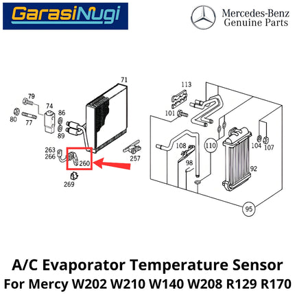 Temperature AC Mercy W202 W210 W140 R170 Sensor Suhu Evaporator Mercedes C240 E200 S280 SLK