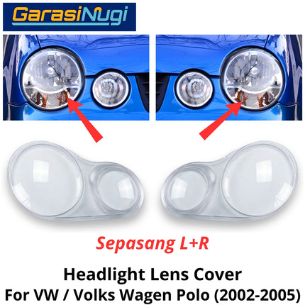 Mika Headlight VW Polo Lens Kaca Cover Lampu Depan Volks Wegan 2002-2005