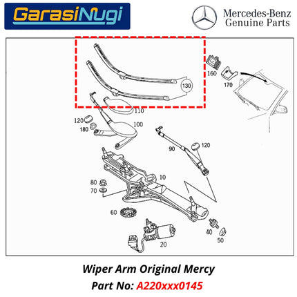 Mercedes W220 Wiper Arm Frameless Kit Original Kaca Depan Front Window S280 S320