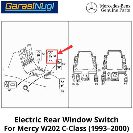 Electric Rear Window Mercy W202 Control Switch Tombol Saklar Kontrol Elektrik Jendela Belakang C200