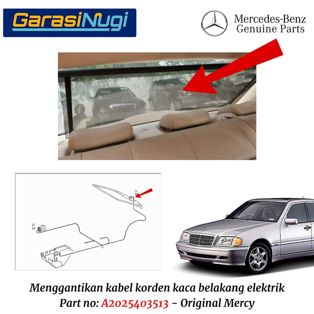 Wiring Harness Mercy W202 Kabel Tirai Elektrik Kaca Belakang Original Rear Curtain Cable C180