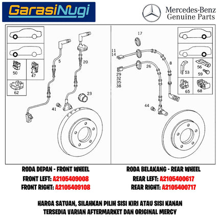 Sensor Kecepatan For Mercy W210 Wheel Speed Roda Depan Belakang ABS E230